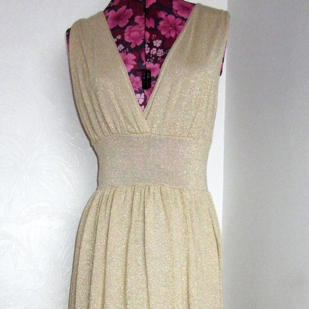 Vintage Gold Dress with Deep V Neck